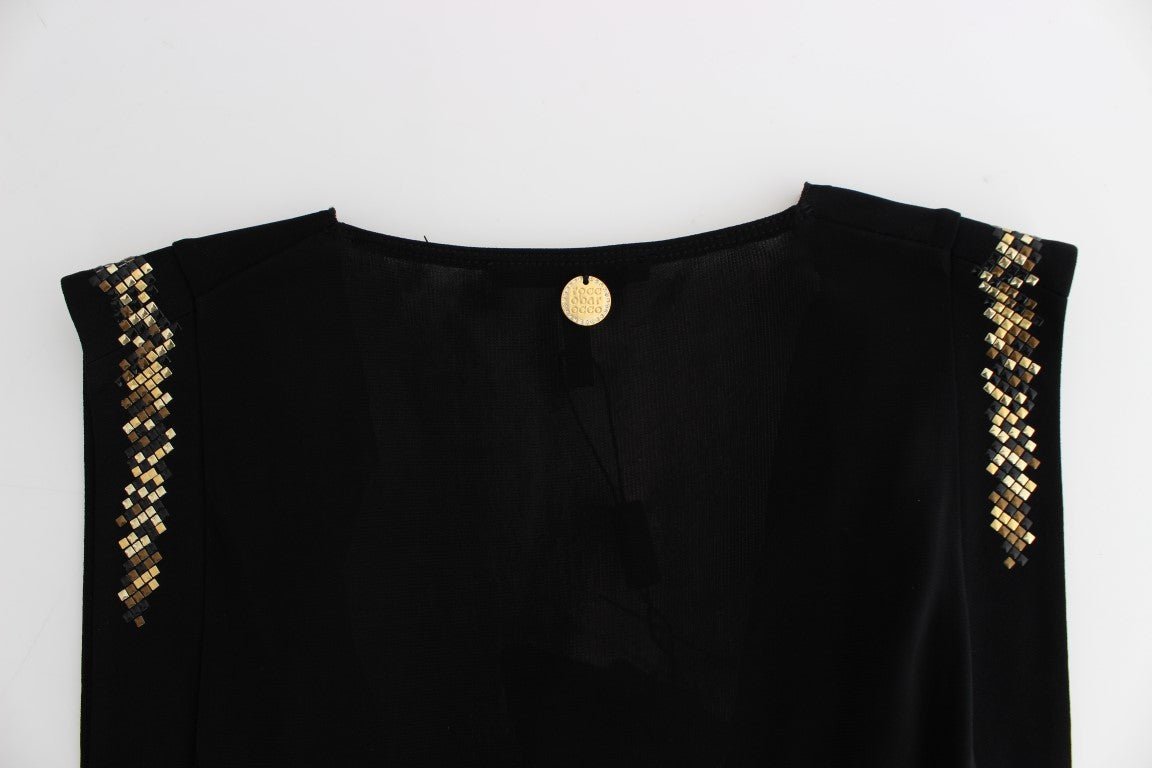 Roccobarocco Black Embellished Jersey Mini Sheath Short Dress - Fizigo